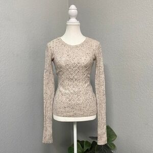 APHORISM SWEATER TUNIC IVORY WOOL BLEND CABLE KNIT CREWNECK SPECKLED PULLOVER